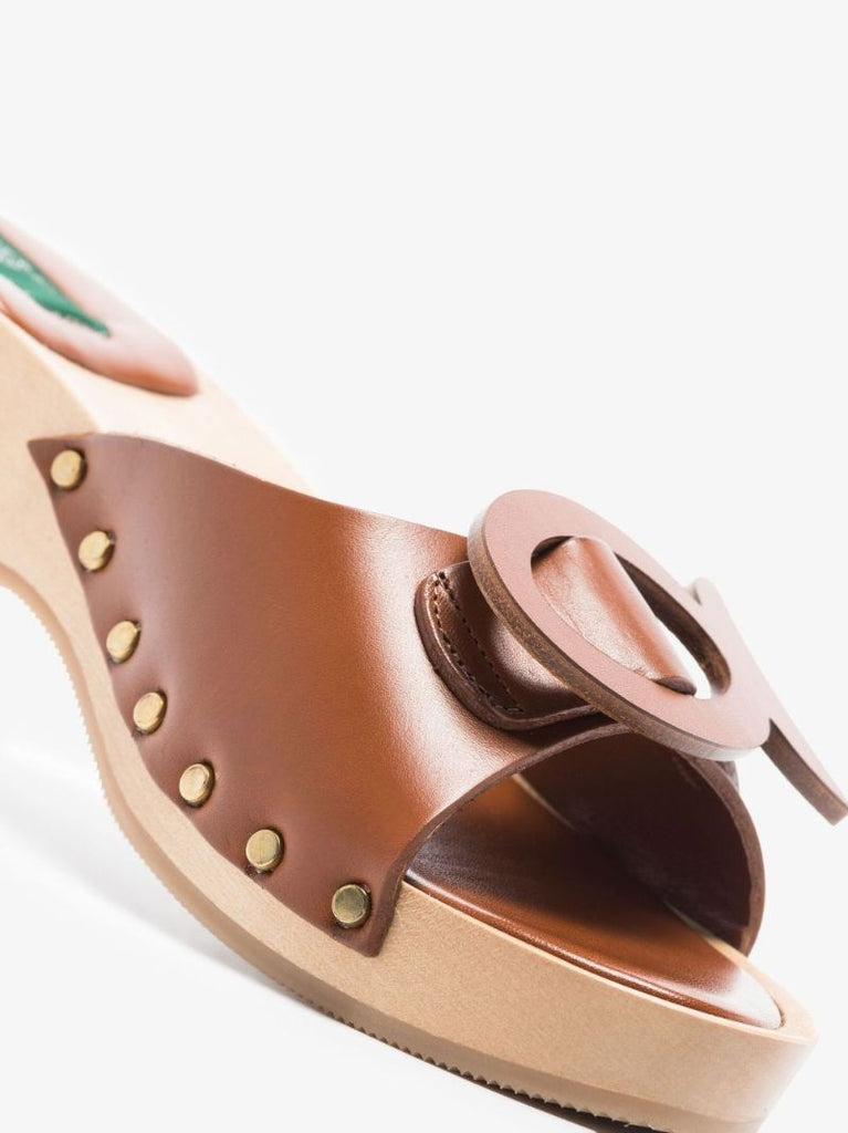 Brown Brigitte Leather Clog Sandals