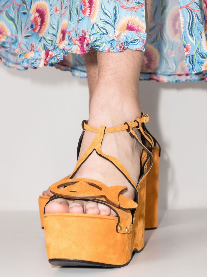 Orange Musa 140 Suede Wedge Sandals