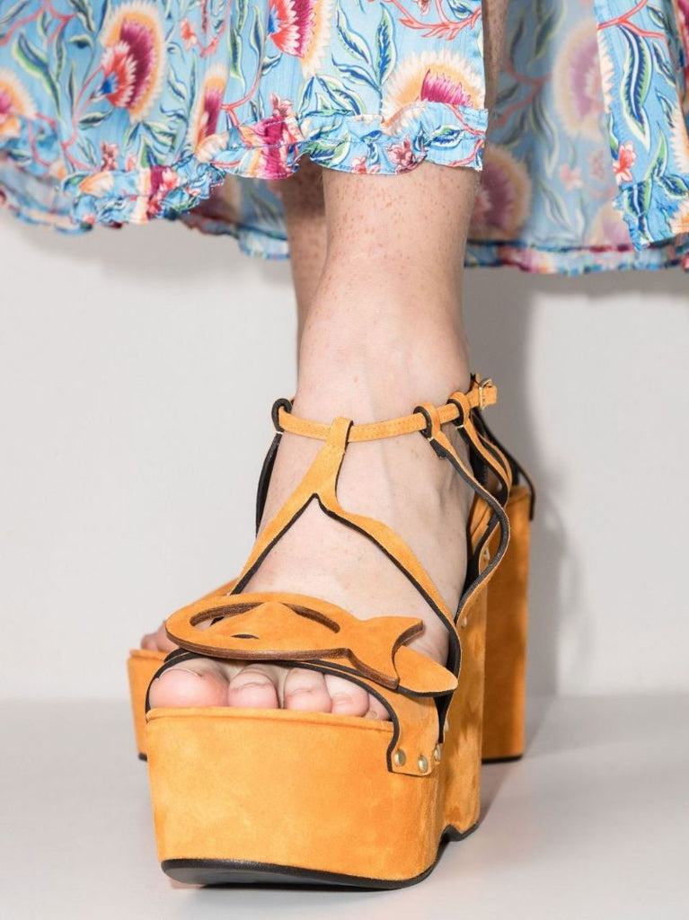 Orange Musa 140 Suede Wedge Sandals