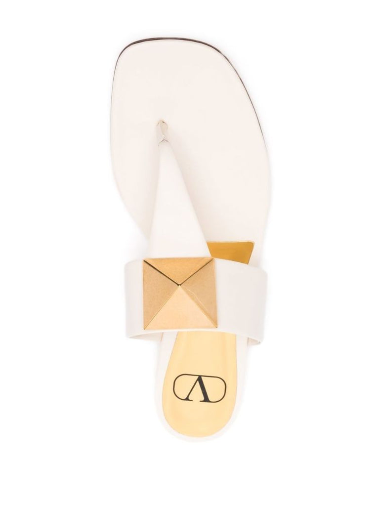 White Leather Stud Flat Sandals