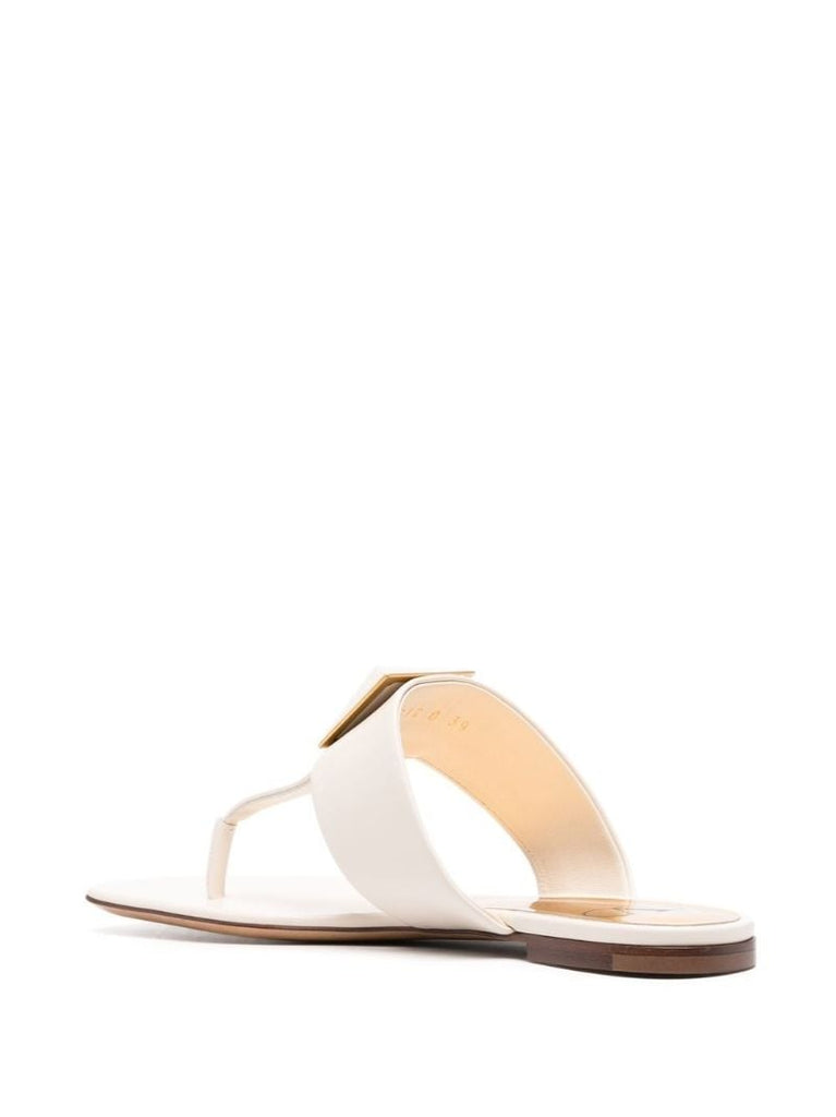 White Leather Stud Flat Sandals
