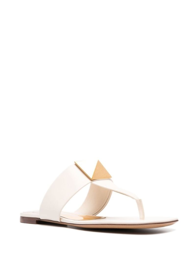 White Leather Stud Flat Sandals