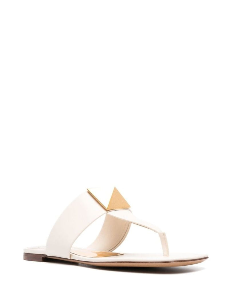 White Leather Stud Flat Sandals