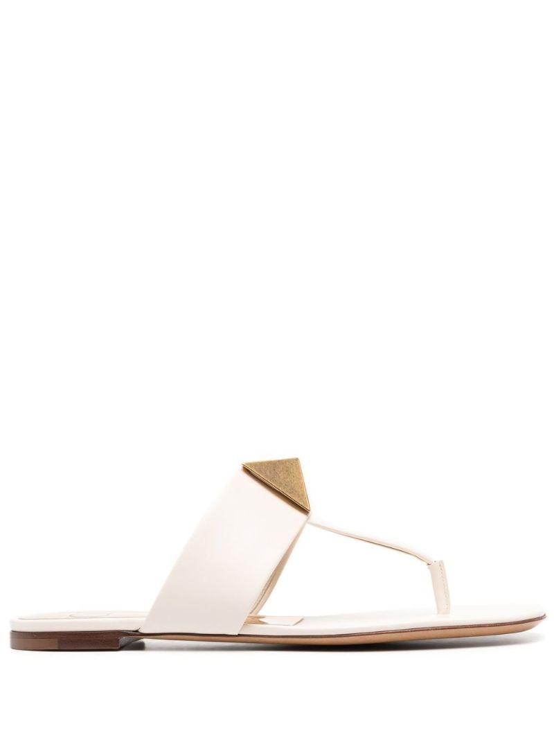 White Leather Stud Flat Sandals