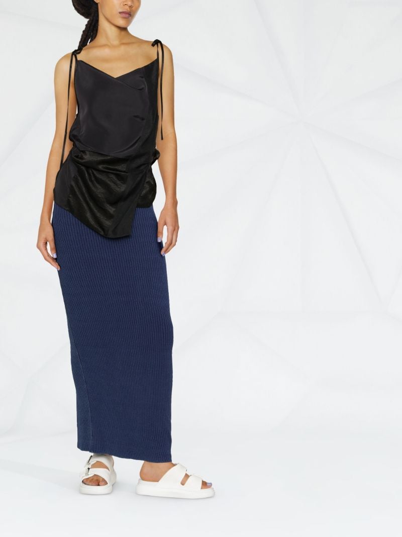 Blue Ribbed Knit Cotton Maxi Skirt