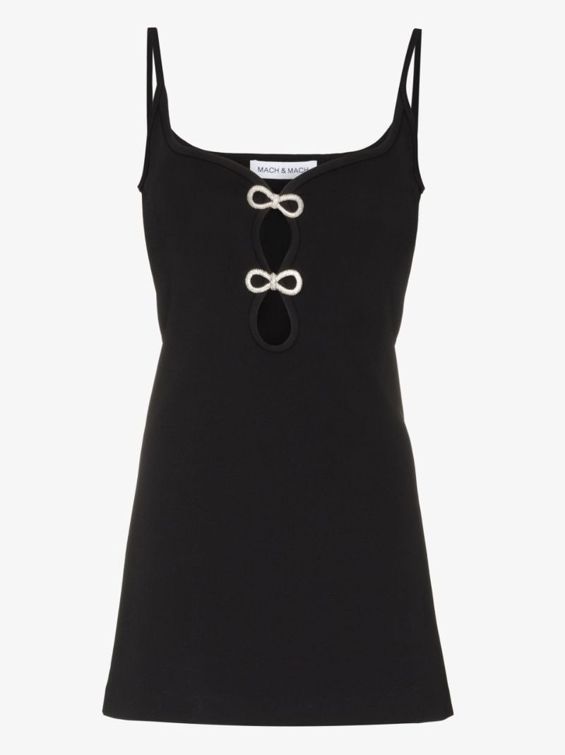 Black Crystal Bow Mini Dress