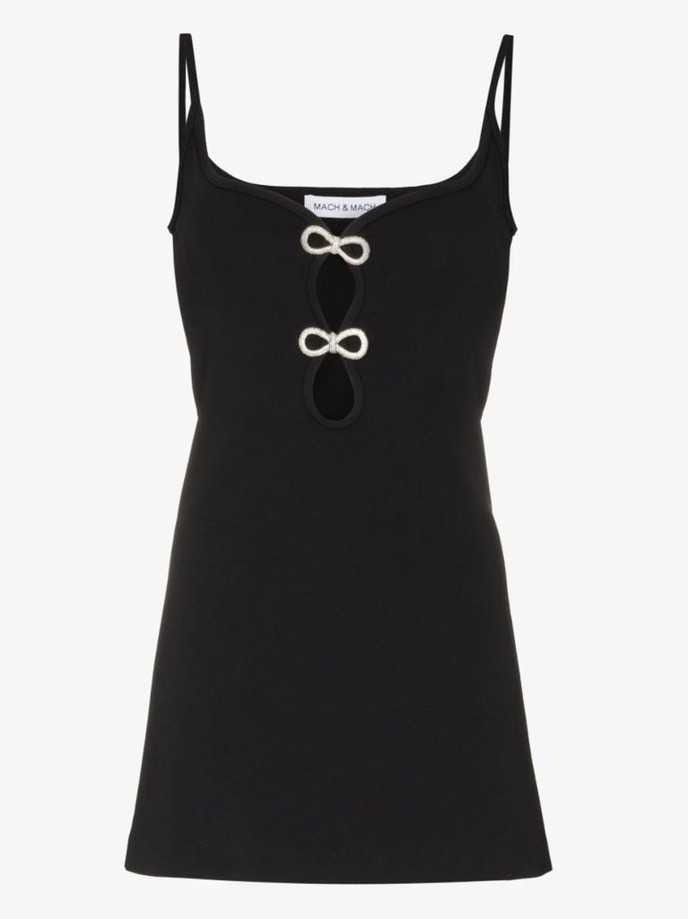 Black Crystal Bow Mini Dress