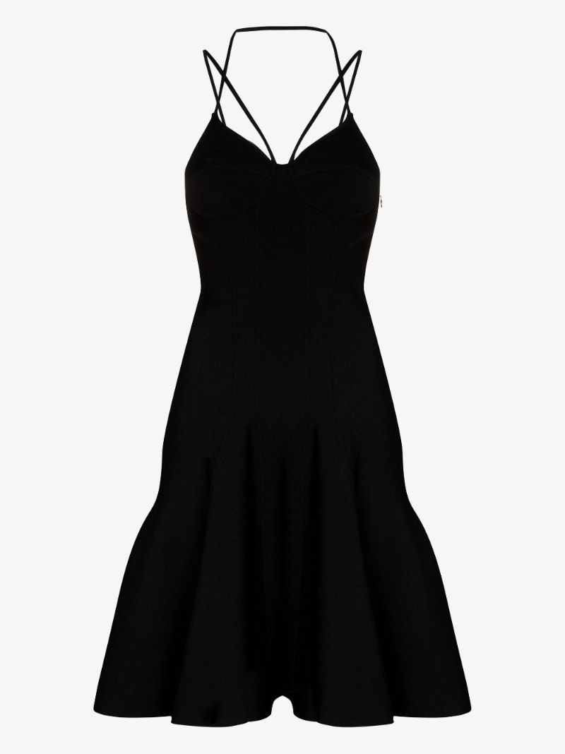 Crossover Strap Fluted Mini Dress