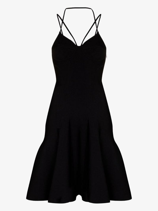 Crossover Strap Fluted Mini Dress