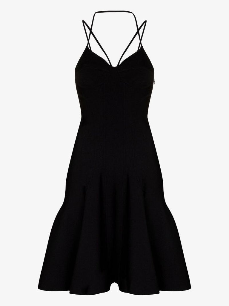 Crossover Strap Fluted Mini Dress