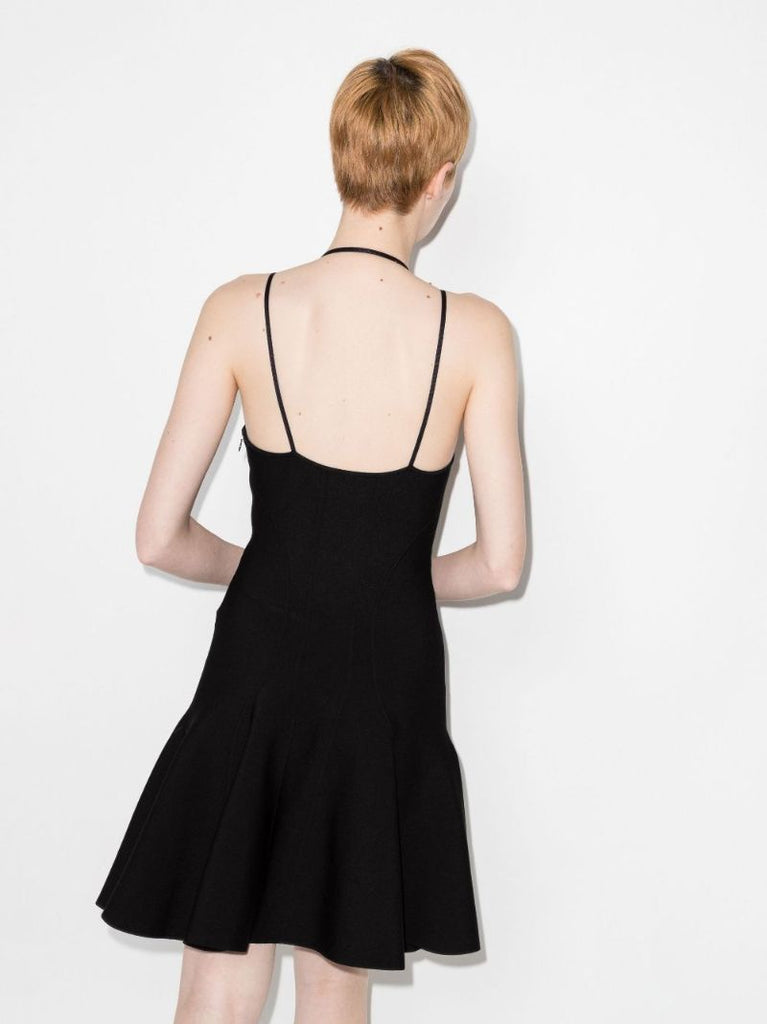 Crossover Strap Fluted Mini Dress