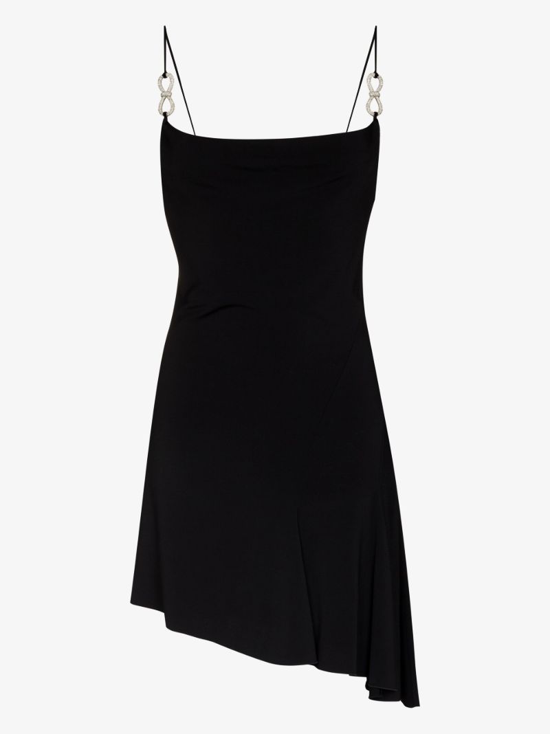 Black Crystal Bow Asymmetric Mini Dress