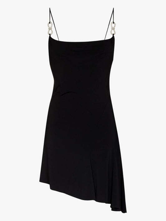 Black Crystal Bow Asymmetric Mini Dress