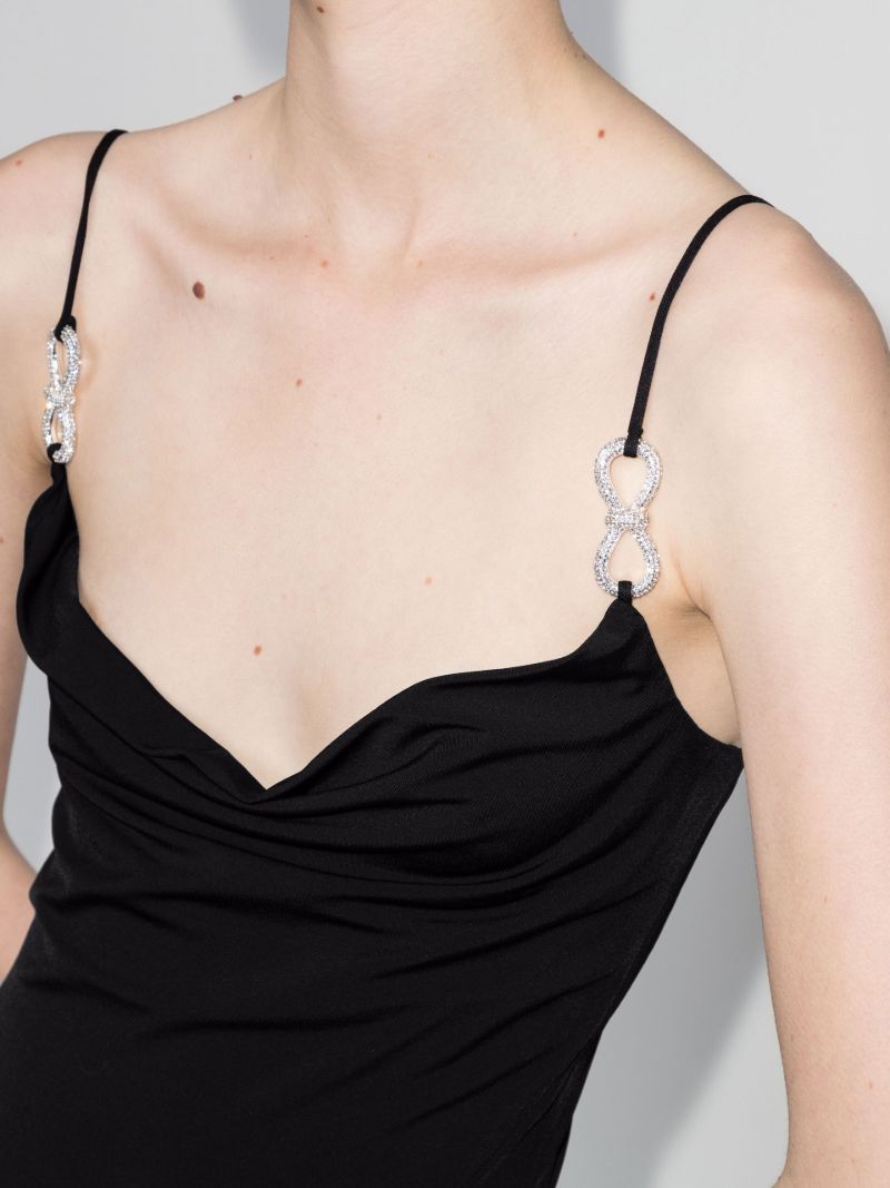 Black Crystal Bow Asymmetric Mini Dress