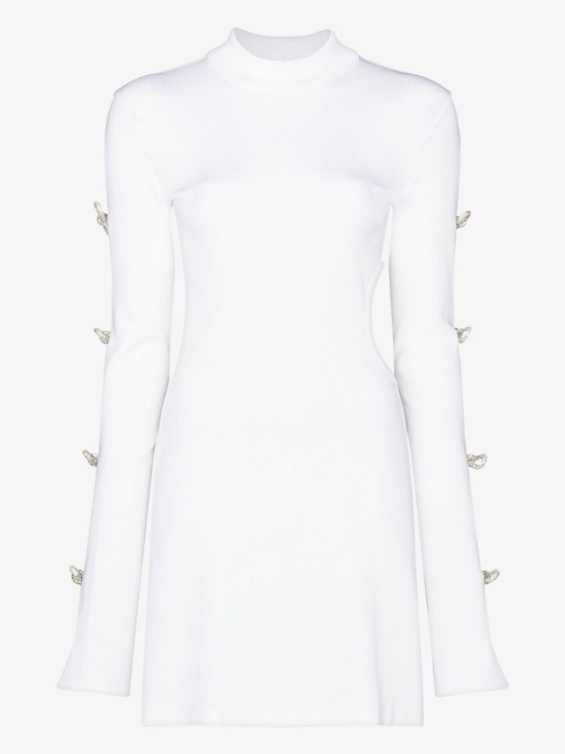 White Crystal Bow Cut-out Mini Dress