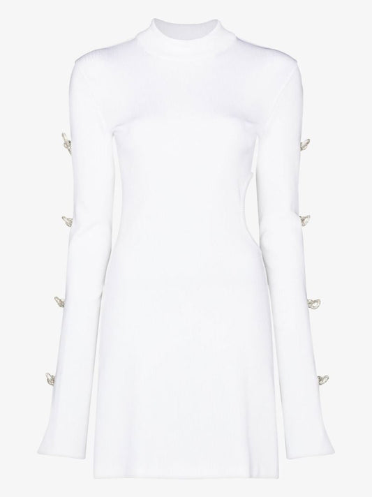 White Crystal Bow Cut-out Mini Dress