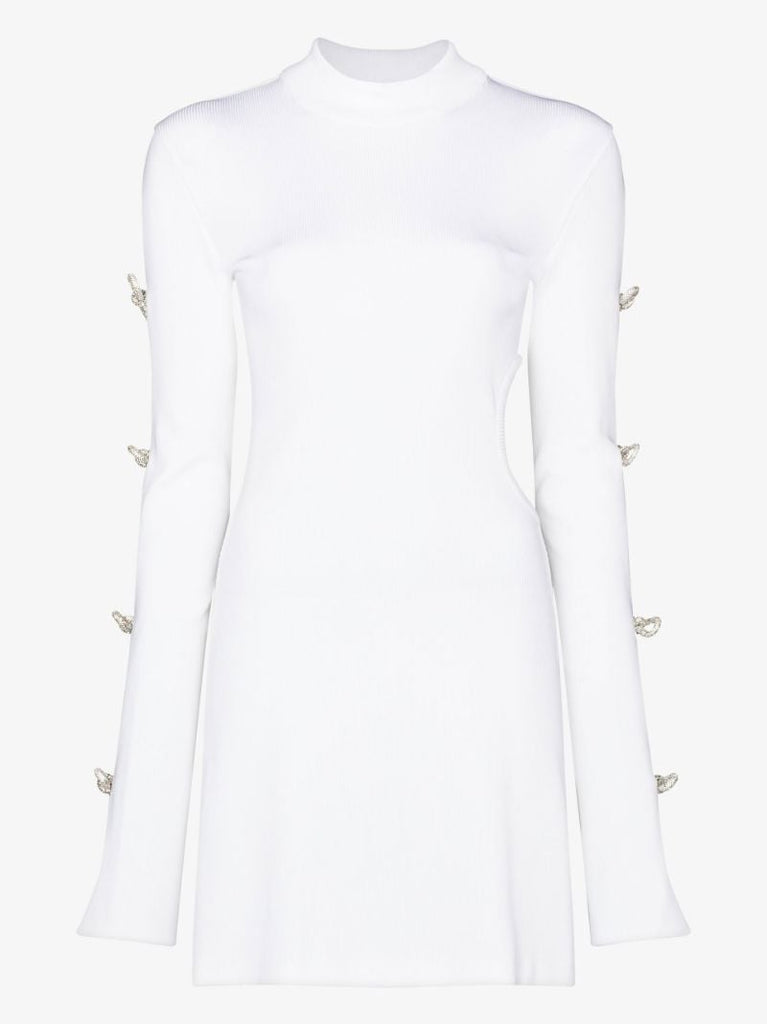 White Crystal Bow Cut-out Mini Dress