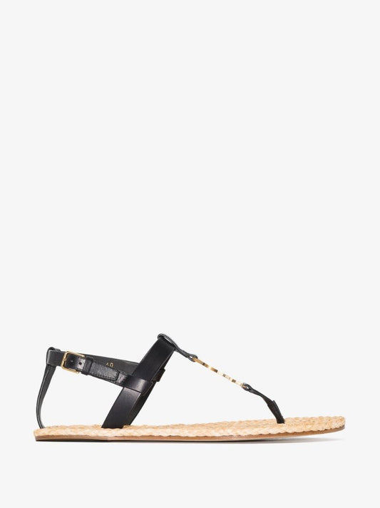 Black Cassandra Leather Flat Sandals