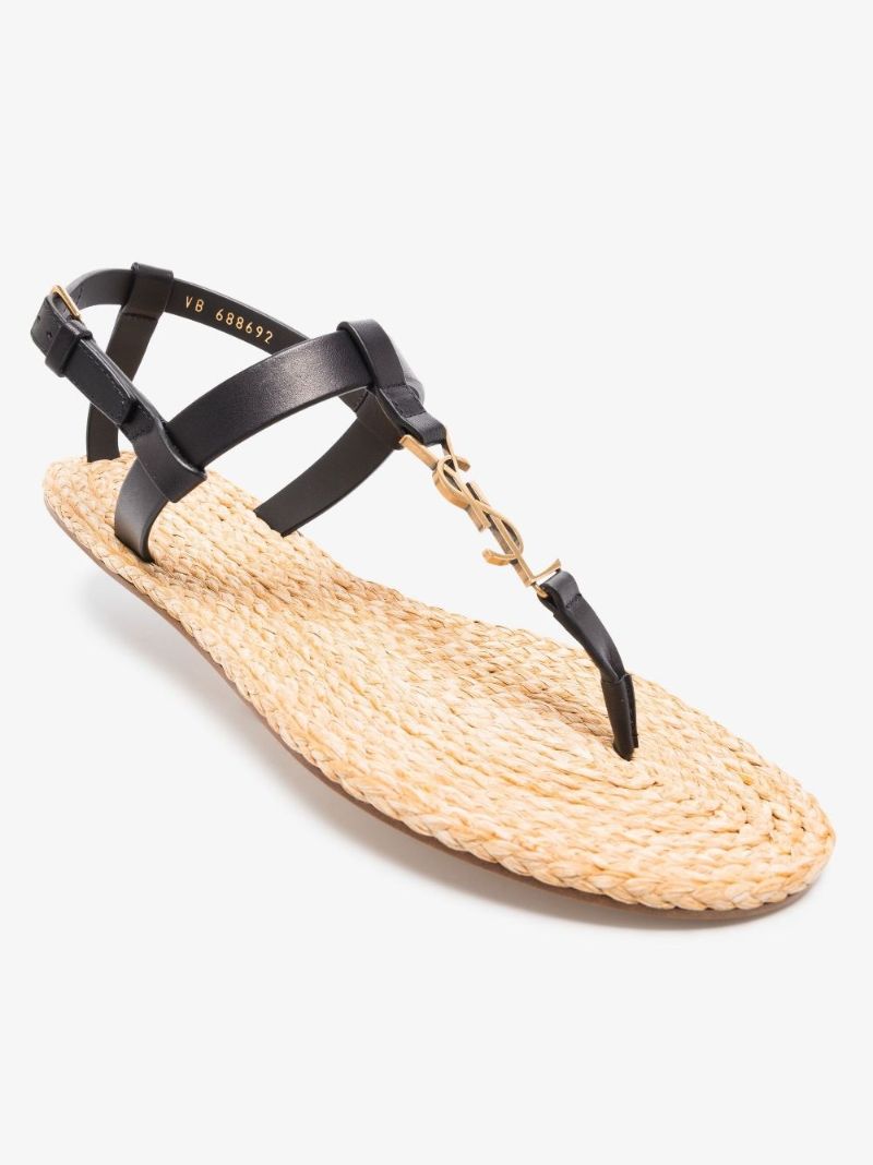 Black Cassandra Leather Flat Sandals