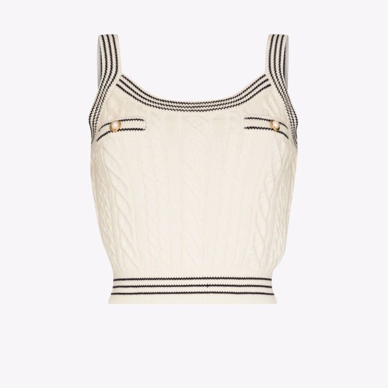 Button Embellished Cable Knit Crop Top
