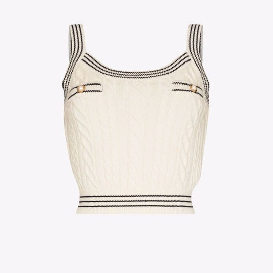 Button Embellished Cable Knit Crop Top