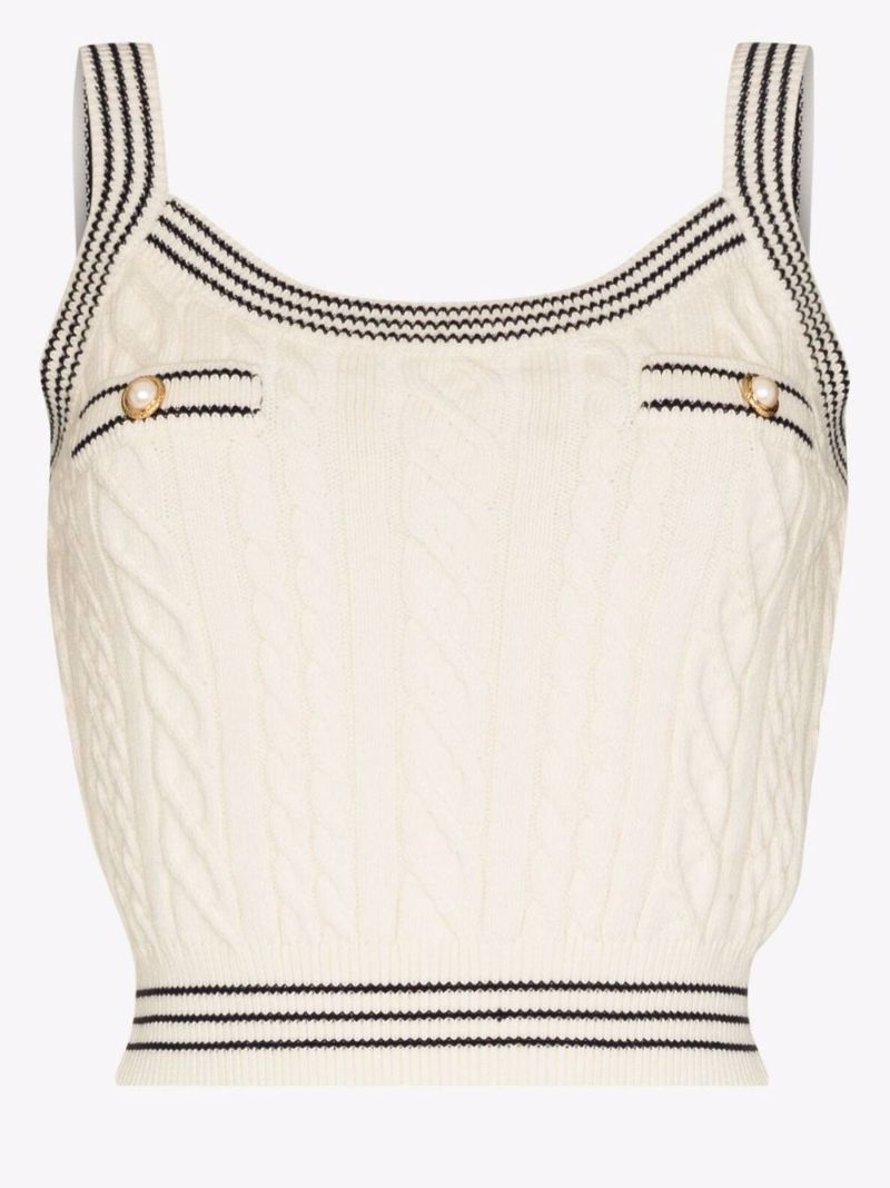 Button Embellished Cable Knit Crop Top