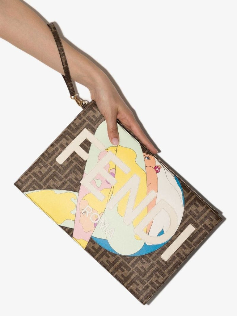Brown Sunshine Large Monogram Leather Clutch Bag