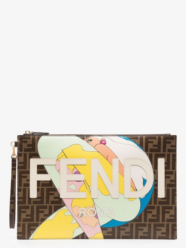 Brown Sunshine Large Monogram Leather Clutch Bag