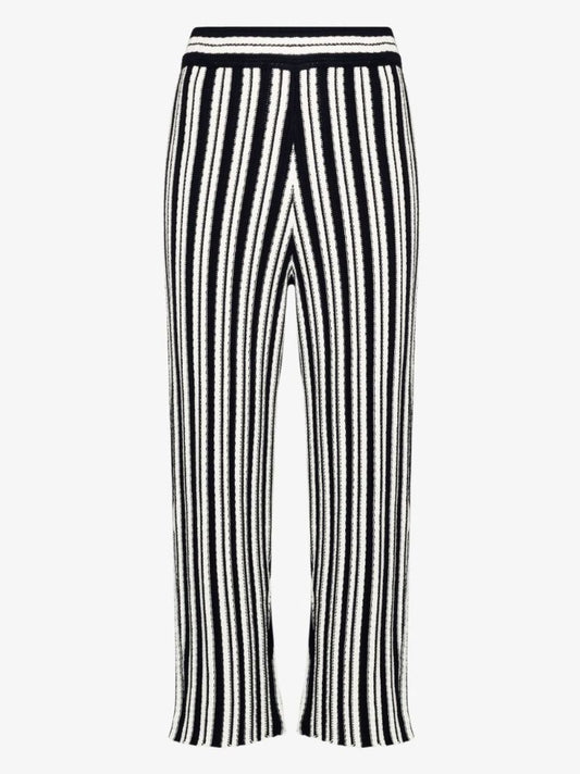 High Waist Striped Rib Knit Cotton Trousers
