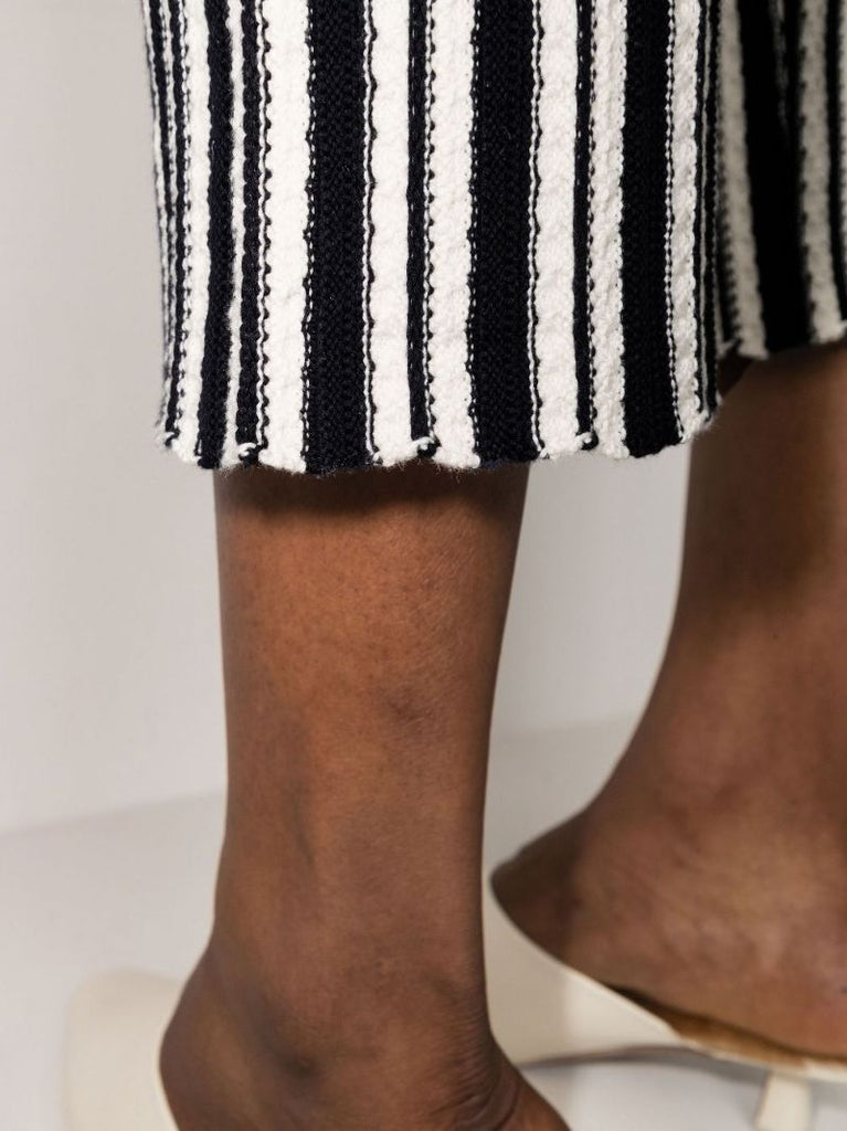 High Waist Striped Rib Knit Cotton Trousers