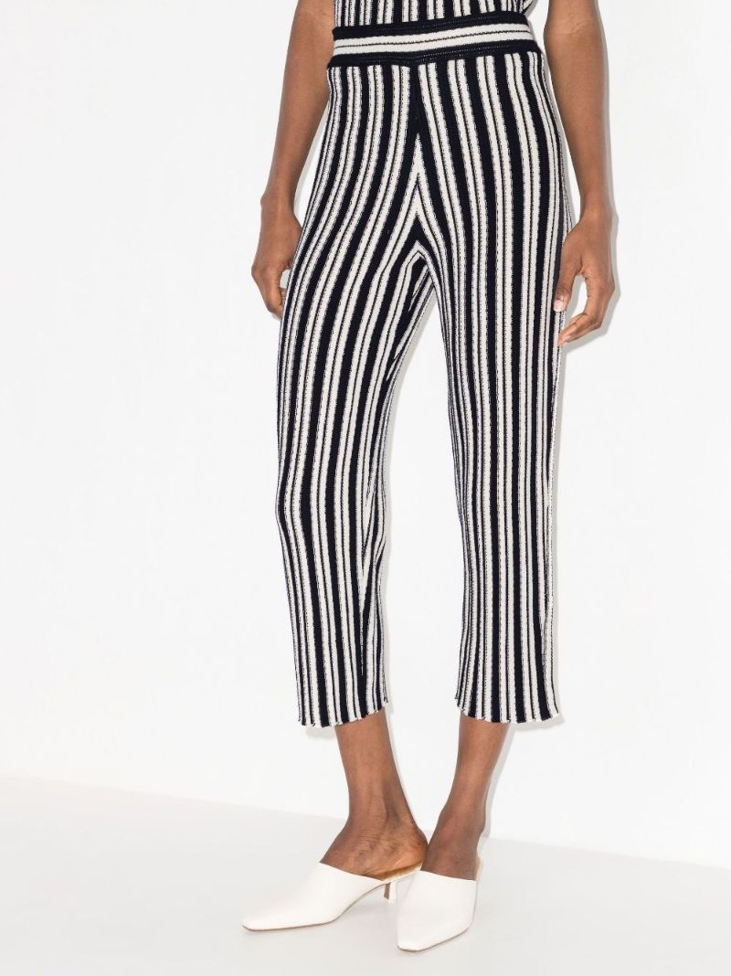 High Waist Striped Rib Knit Cotton Trousers