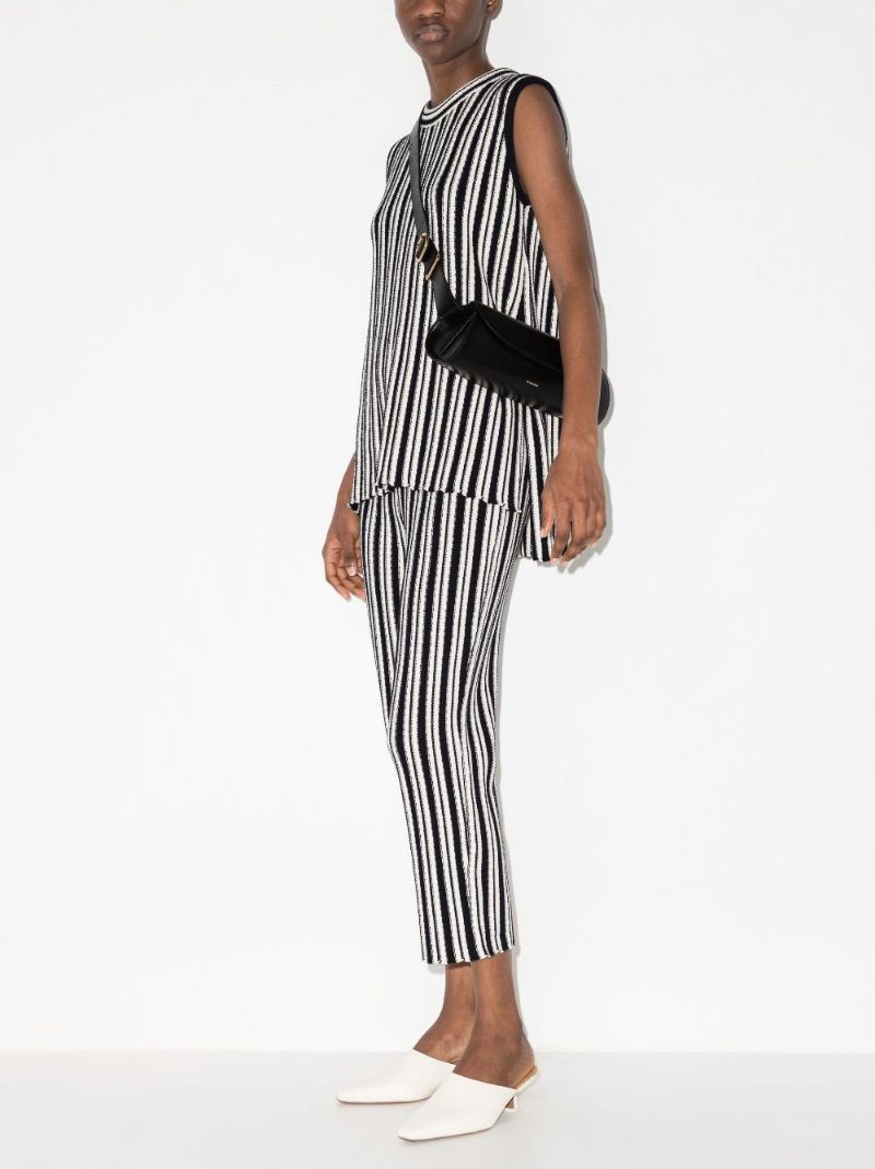 High Waist Striped Rib Knit Cotton Trousers