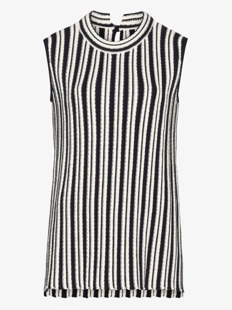 Striped Rib-knit Sleeveless Cotton Top