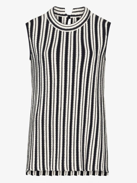 Striped Rib-knit Sleeveless Cotton Top