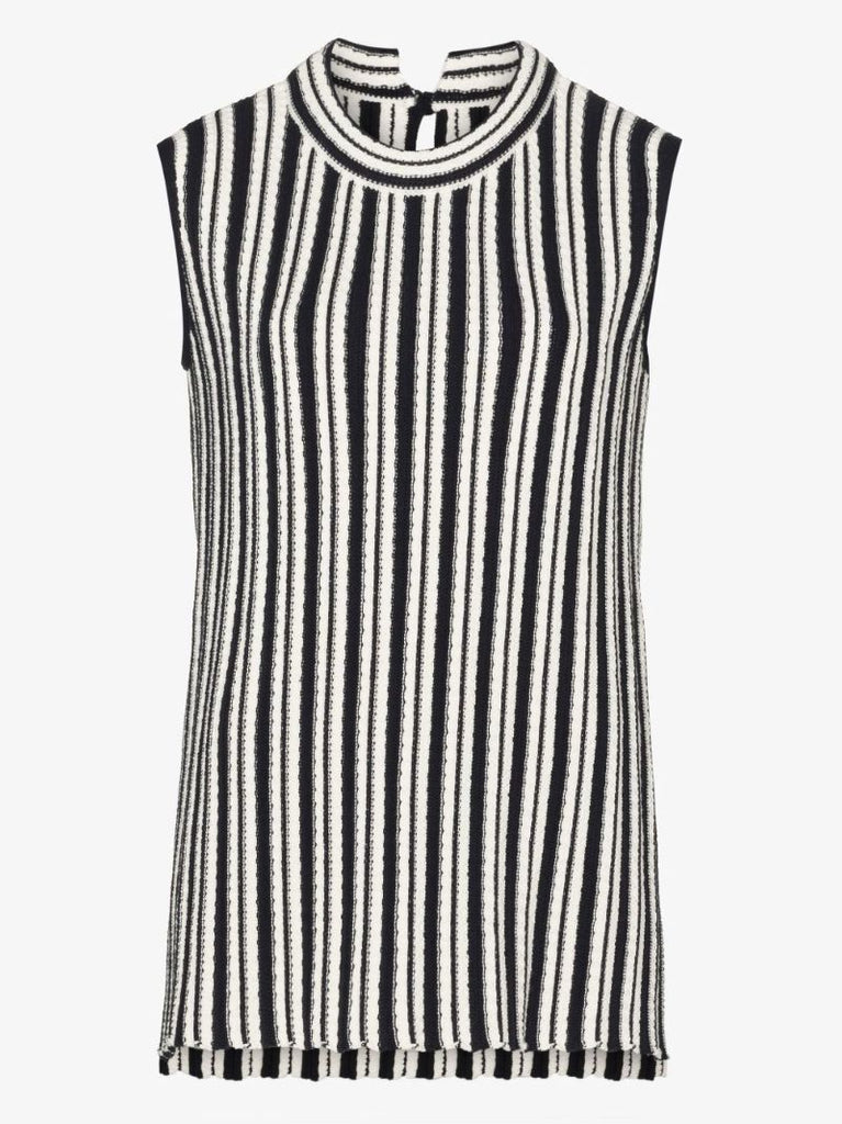 Striped Rib-knit Sleeveless Cotton Top