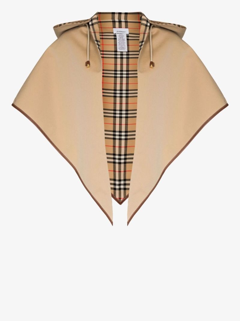 Neutral Check Cotton Hooded Poncho