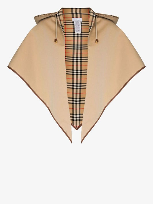 Neutral Check Cotton Hooded Poncho