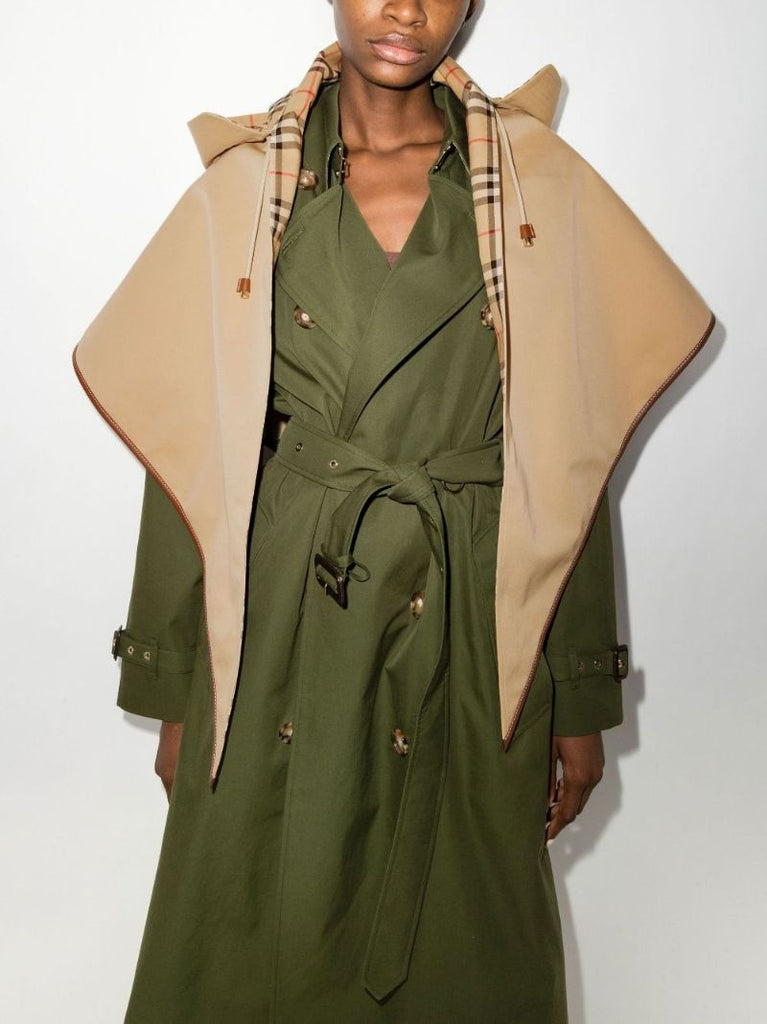 Neutral Check Cotton Hooded Poncho