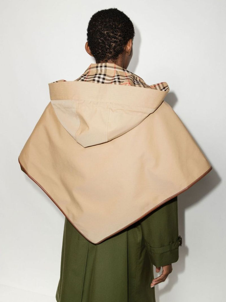 Neutral Check Cotton Hooded Poncho