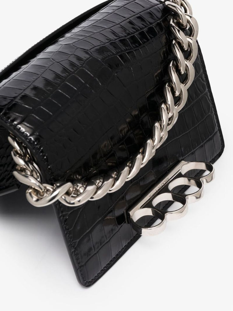 Black the Four Ring Mock Croc Leather Shoulder Mini Bag