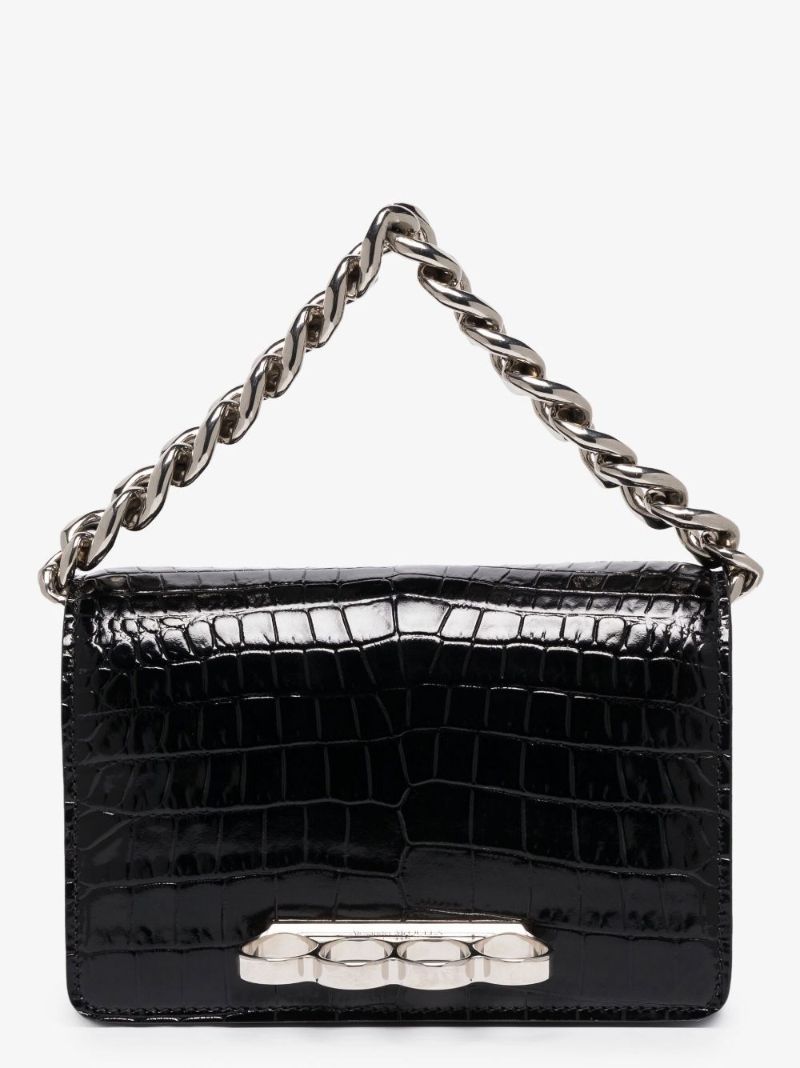 Black the Four Ring Mock Croc Leather Shoulder Mini Bag