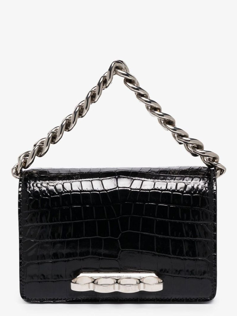 Black the Four Ring Mock Croc Leather Shoulder Mini Bag