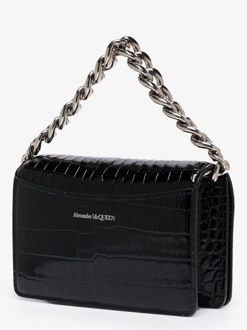 Black the Four Ring Mock Croc Leather Shoulder Mini Bag