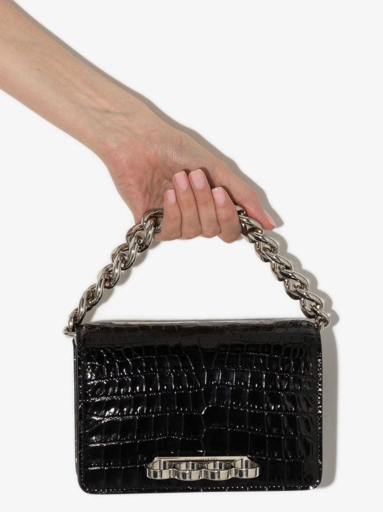 Black the Four Ring Mock Croc Leather Shoulder Mini Bag