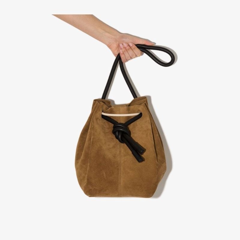 Brown Elongated Suede Bucket Bag