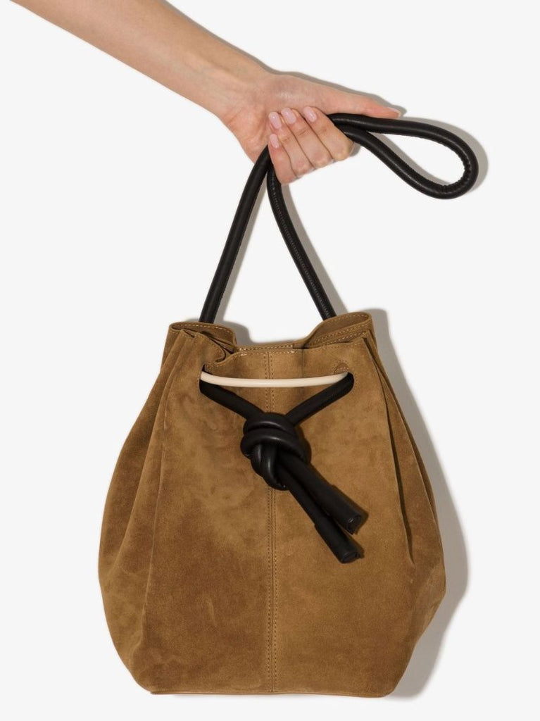 Brown Elongated Suede Bucket Bag
