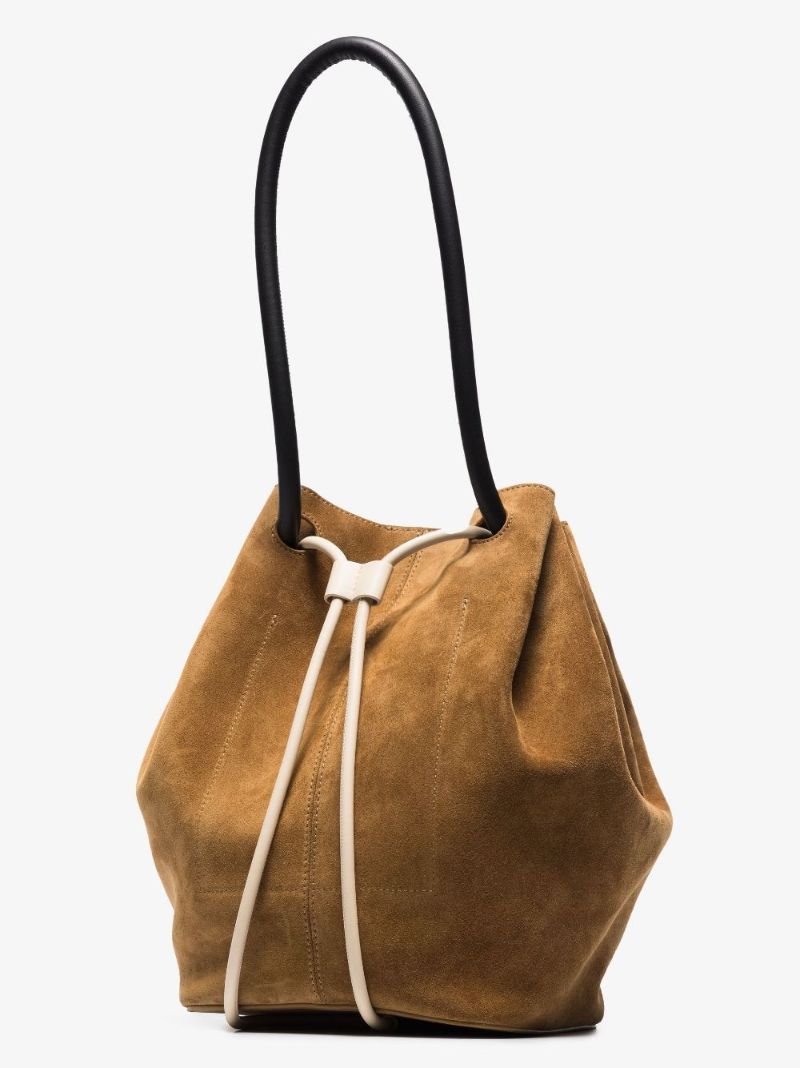 Brown Elongated Suede Bucket Bag