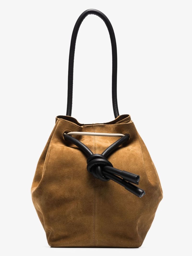 Brown Elongated Suede Bucket Bag