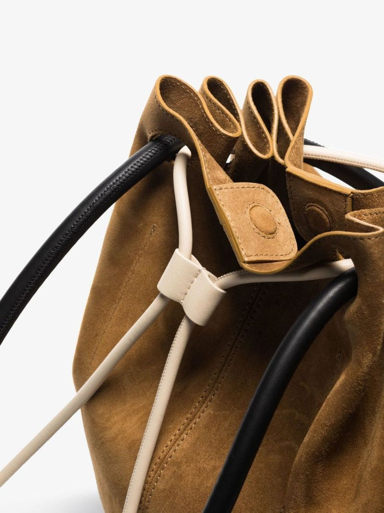 Brown Elongated Suede Bucket Bag