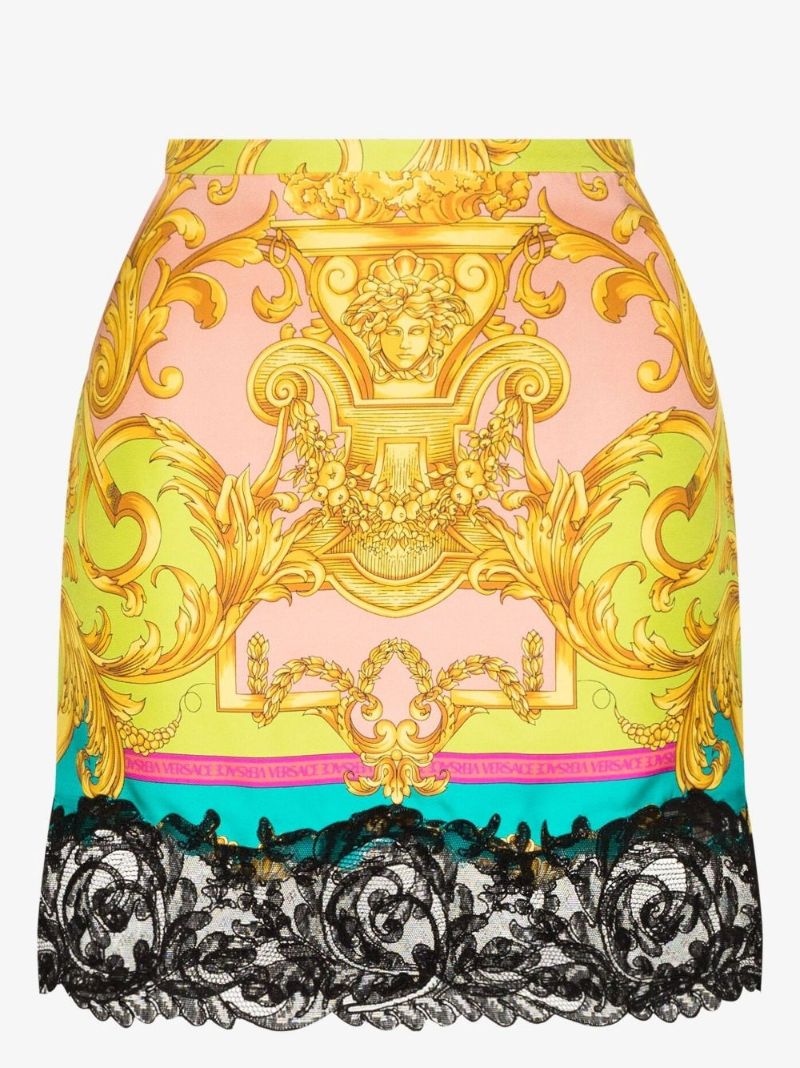 Barocco Goddess Lace Trim Silk Mini Skirt
